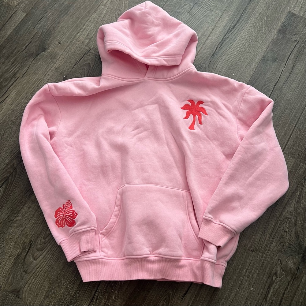 Pink Palm Puff  Hoodie - Size Large